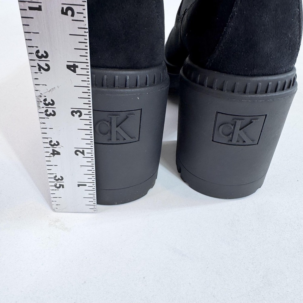 Calvin Klein Boots Womens Size 7.5 Black Suede Chelsea Ankle Block Heel Lug Sole - Picture 5 of 11